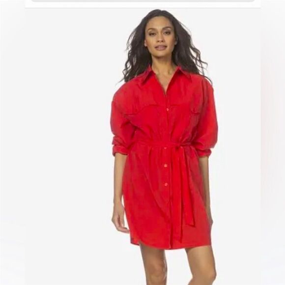 BA&SH red shirt dress with shirt tail hem NWT $275 - Picture 6 of 7